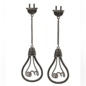 Dangle Stud Earrings, Black Retro Light Bulb Shape with Crystal Sparkle, Sassy